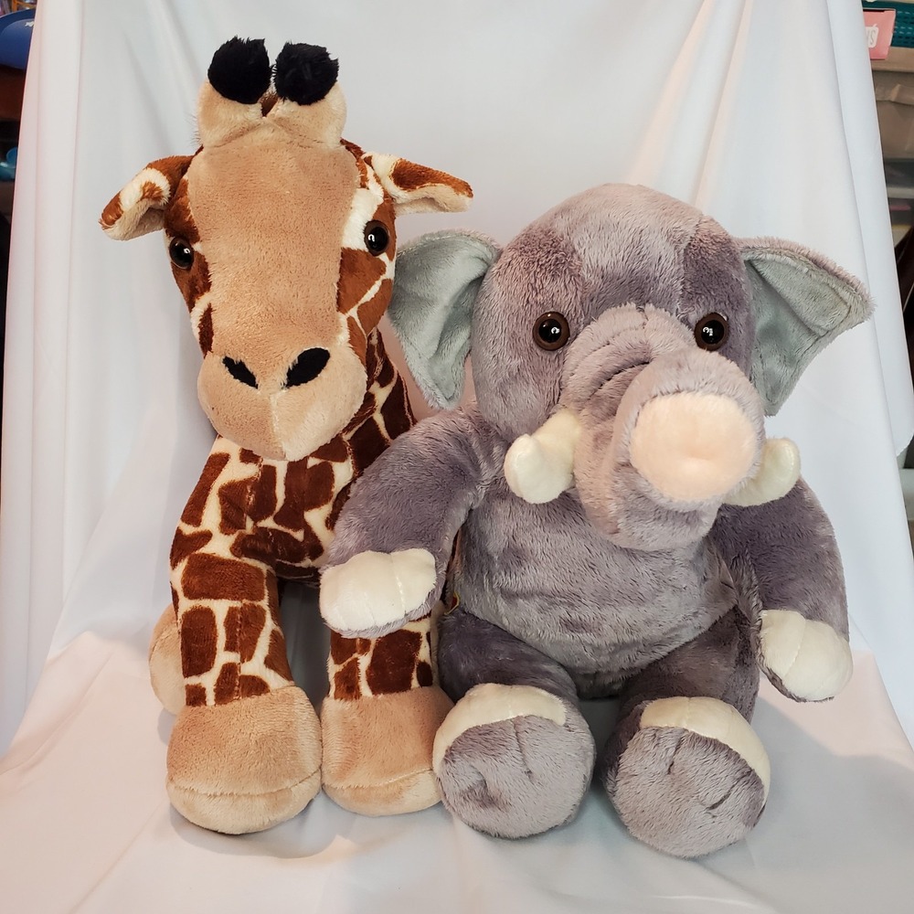 Build A Bear Elephant And Giraffe Plush Stuffed Animal 12" St. Louis Zoo Lot Bab